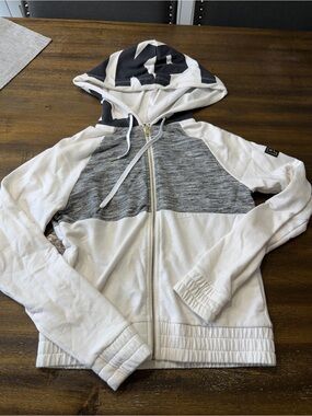 PINK Victoria's Secret White and Black Hooded Zip sweater